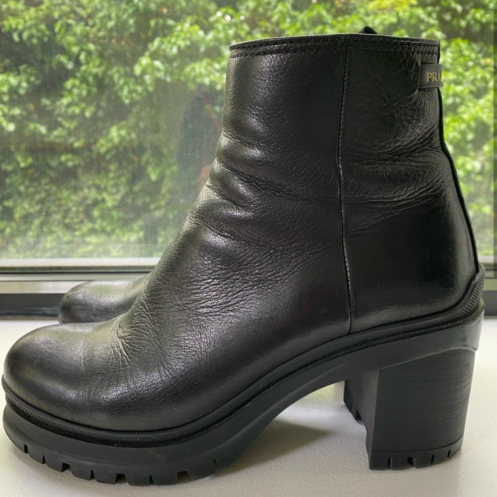 Prada Black Heeled Boots with Chunky Platform - Picture 2 of 4
